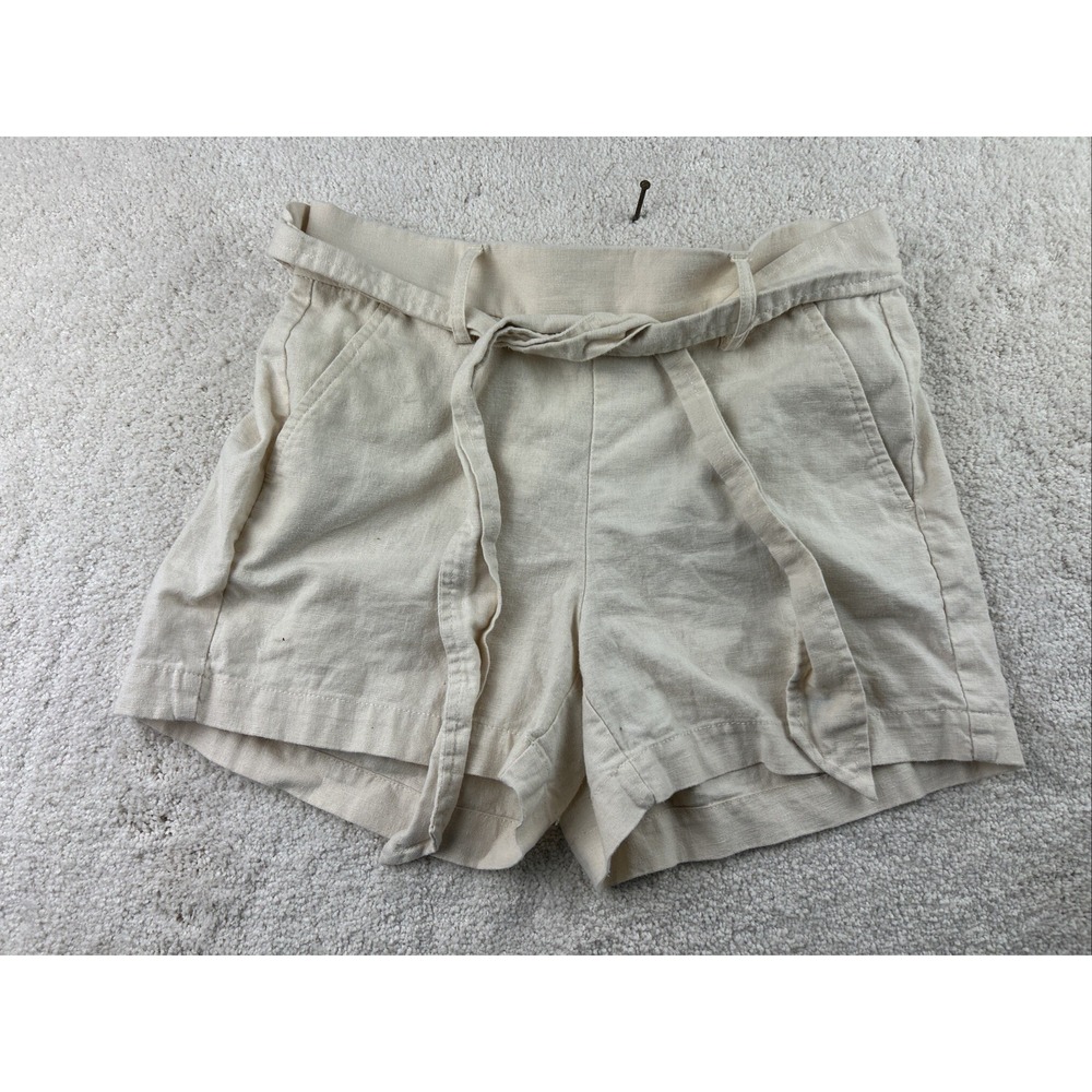 J CREW Shorts Womens Size 2 55% Linen Ivory Elastic Waist Belt